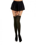 Nude Pantyhose W/ Knitted Bow Detail Garters Black O/s