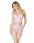 Crystal Pink Longline Bra, Garter Belt & Panty Pink Md