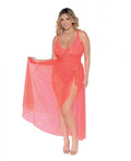 Smply Sxy Strtch Lace Teddy(modified)& Sheer Mesh Maxi Skrt W/adjstabl Strps & G-strng Coral 3x
