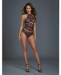 Unique Look Teddy Halter Top, Corset & Snap Crotch Thong Purple Sm
