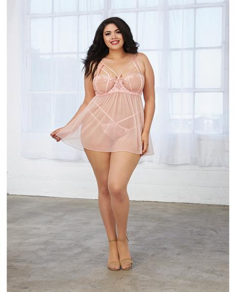 Simply Sexy Stretch Shimmer Mesh Chemise W/panty Pink Champagne 1x
