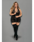 Euphoria Halter Zipper Chemise W/garters, G-string & Hose Black Qn