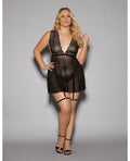 Euphoria Babydoll W/attached Leg Garters Black Qn