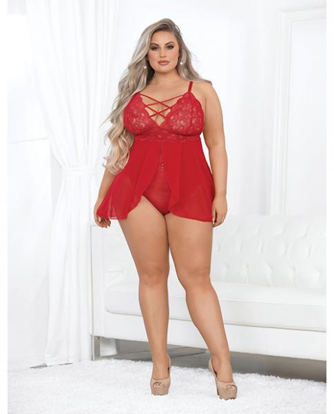 Lace & Mesh Teddy Doll Red 1x