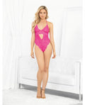 Neons Keyhole Front Teddy W/tanga Back Neon Pink Sm