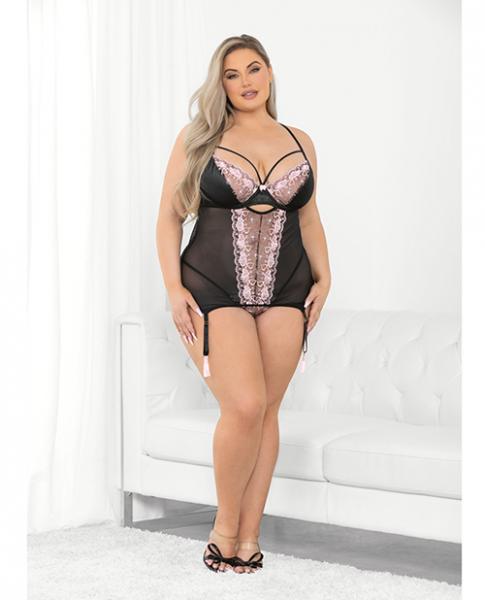 Embroidered Hearts Lace & Mesh Bustier Black/pink 3x