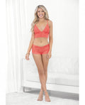 Neon Cami W/wide Elastic Band & Booty Short Neon Coral Sm