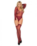 Sheer Burnout Long Sleeve Teddy Burgundy Q/s