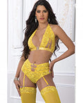 High Waist Lace Garter Panty, Halter Top W/stockings Illuminating O/s