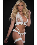 Laced Halter Top, Peek A Boo Thong & Leg Garters Lavish White O/s