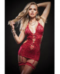 Cutout Lace Halter Dress W/garters & Thong Red O/s