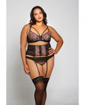 Jacquard Lace, Fine Mesh, Waist Cincher Garter & Thong Fuchsia/black 2x