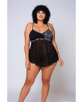 Galloon Lace, Micro Fiber & Fine Mesh Soft Cup Babydoll W/g-string Navy/black 1x