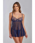 Jennie Cross Dyed Galloon Lace & Mesh Babydoll Navy Xl
