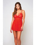 Galloon Lace & Fine Mesh Babydoll & G-string Red Sm
