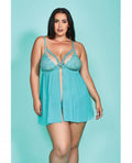 Riley Eyelash Lace Soft Cup Babydoll & Panty Teal 1x
