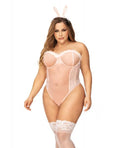 Sexy Bunny Underwire Bodysuit W/lace Up Back & Head Piece Pink 3x/4x