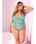 Floral Lace Peek A Boo Open Back Teddy Aqua 1x/2x