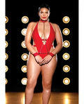 Fetish Submissive V-plunge Vinyl Teddy W/removable Chain Harness & Hand Red 1x/2x