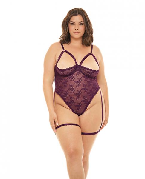 Elayne Open Shelf Cup Teddy W/garter Stays Patent Purple 3x/4x