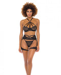 Ivonne Underwire Bra, Garterbelt & Panty Black Xl