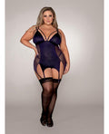 Microfiber & Mesh Garter Slip Eggplant Q/s