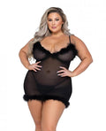 Afterhours Maribou & Mesh Chemise Black 1x