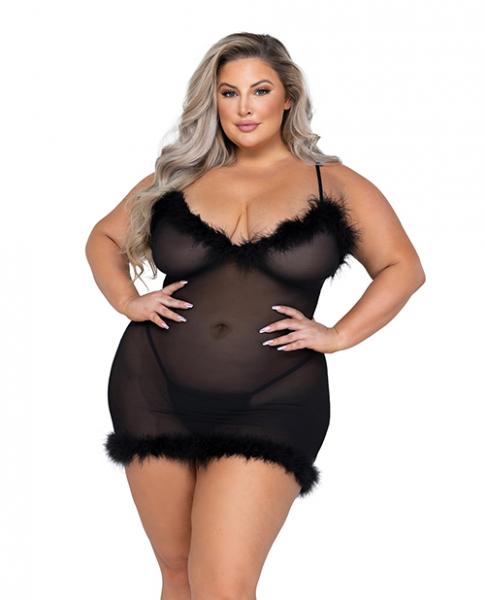 Afterhours Maribou & Mesh Chemise Black 1x