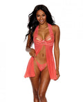 Lace & Mesh Halter Babydoll W/g-string Mango Xl