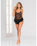 Floral Lace Cami & Cheeky Satin Short Black Md