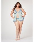 Lace & Mesh Triangle Cup Babydoll & Thong Blue 1x/2x
