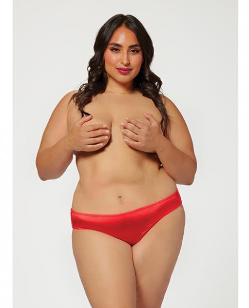 Holiday Stretch Satin Panty W/rhinestone Chain Back Red 1x/2x