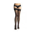 Lace Top Lycra Fishnet Thigh High W/bow O/s Black
