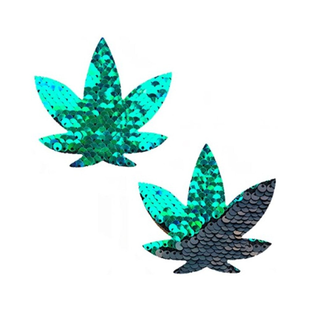 Neva Nude Pasties Pot Leaf Sequin Green To Black