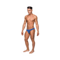 Male Power Seamless Sleek Thong Blue Sheer Pouch Lx