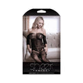 Sheer Dark Heart Off Shoulder Teddy Net Gartered Bodystocking One Size