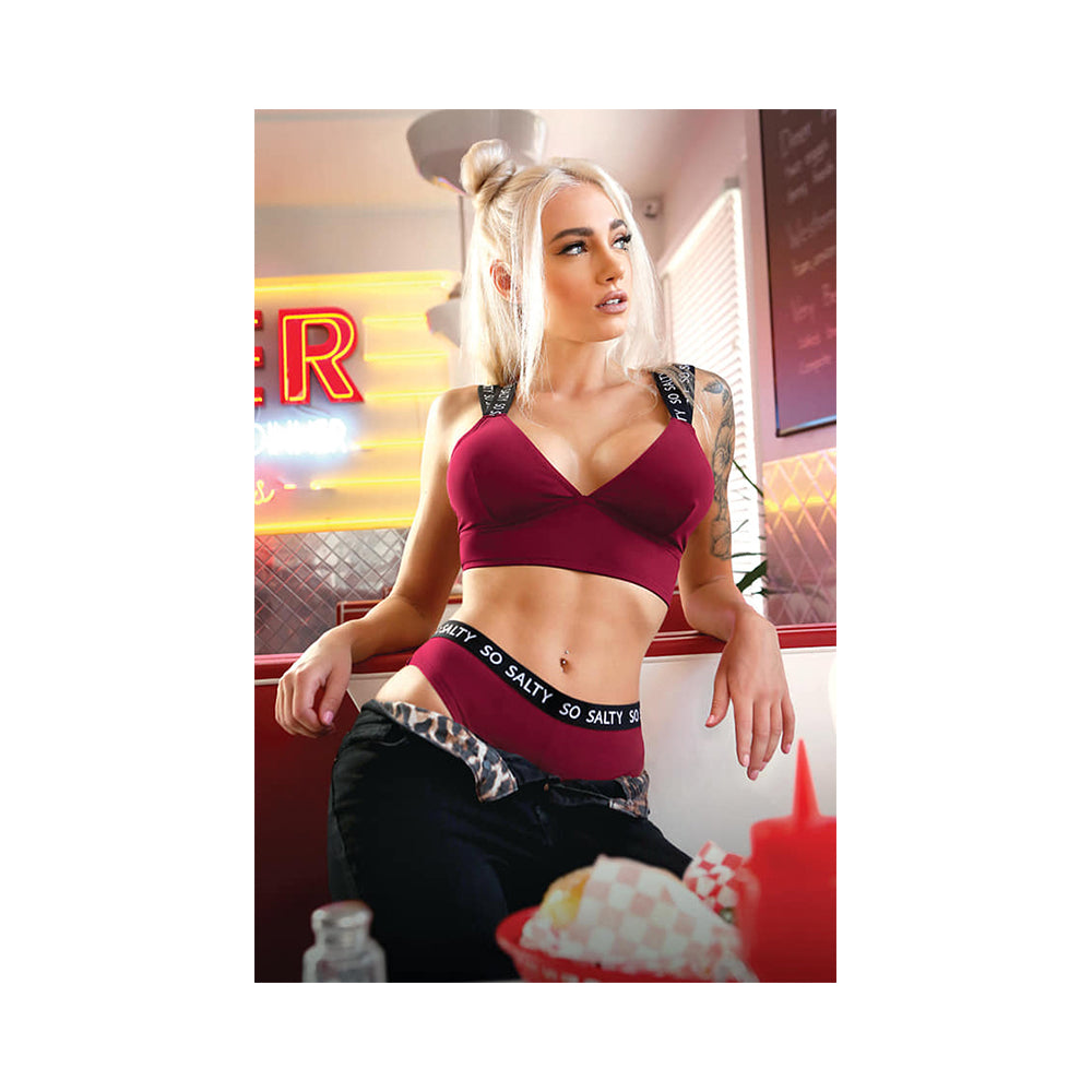 Vibes So Salty Long Line Bralette And Cheeky Panty Set S/m Berry Bliss