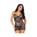 2-piece Eyelash Lace Rhinestone Backless Mini Dress And Matching G-string Large Black