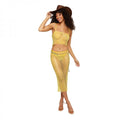 Dreamgirl Iridescent Rhinestone Embellished Fishnet Camisole And G-string Set Citrus M