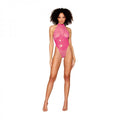 Dreamgirl Flocked Heart Stretch Mesh And Stretch Vinyl Halter Teddy Peony M
