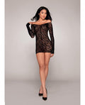 Zebra Patterned Off Shoulder Knit Chemise Black O/s