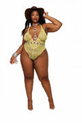 Stretch Lace Teddy & Organza Rosette Harness Set Citrus Q/s