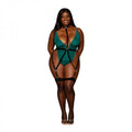 Stretch Lace Teddy & Garter Harness Set Peacock/black Q/s