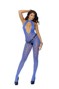 Chevron Striped Bodystocking W/ Keyhole Front Royal Blue