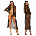 Long Sleeve Dotted Mesh Robe & Panty-Black 1X